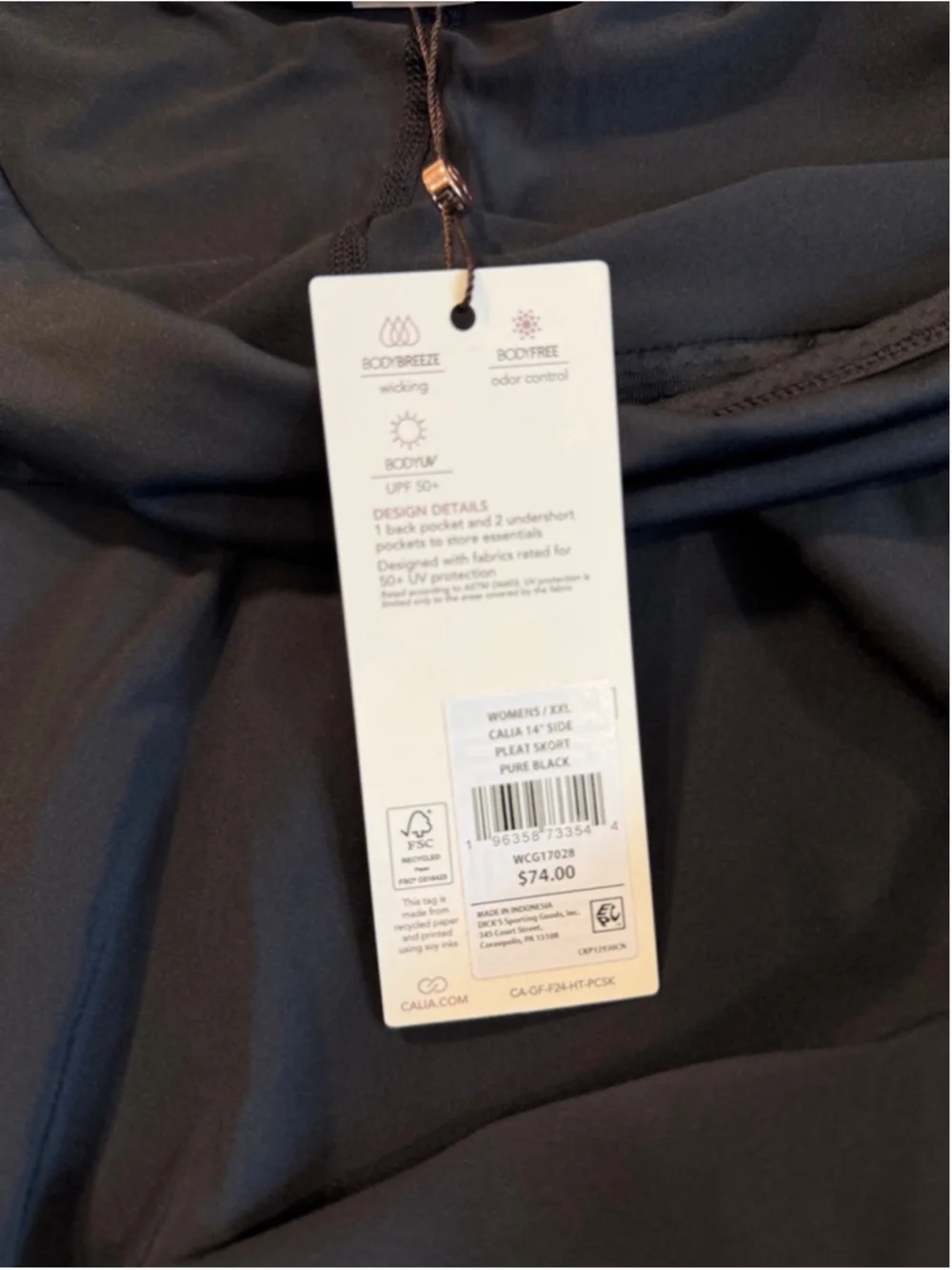Calia women’s black SIDE PLEAT COURT SKORT golf tennis athletic skirt XXL